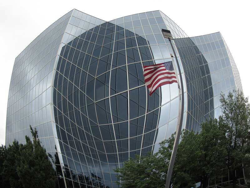 A photo of a Mirrored building downtown Wichita